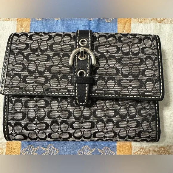 Coach Monogram Black and Gray Tri-fold Wallet - Picture 1 of 8